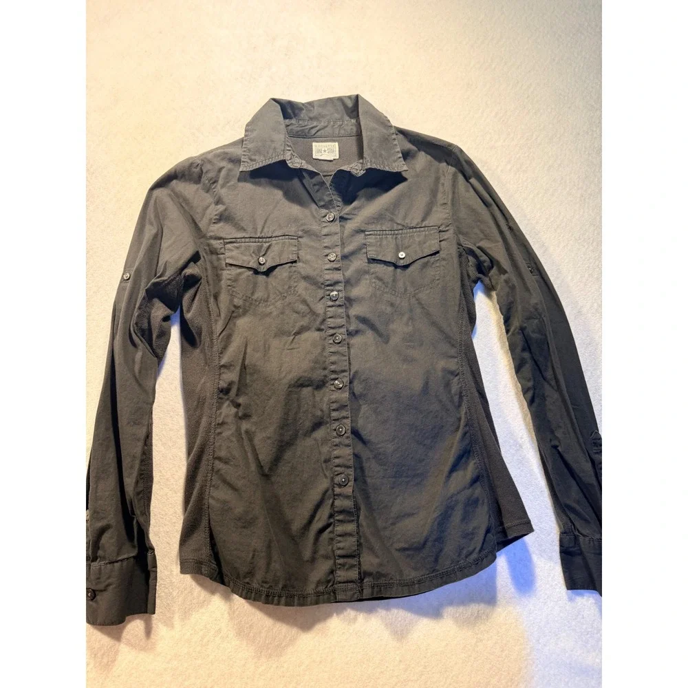 Converse One Star Womens Black Button Down Shirt Ribbed Side Panels Size M - Picture 1 of 7